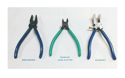 Stained Glass Tools. Line runner, breaker plier & premium Fan Out brand Lead Cutter. Set of 3. Well made, good quality tool set.