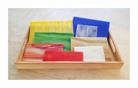 Mosaic Stained Glass with Wood Tray & Glass Sheets. Nip or cut to create your own designs. For Adult or Teen.  Extra glass for projects.