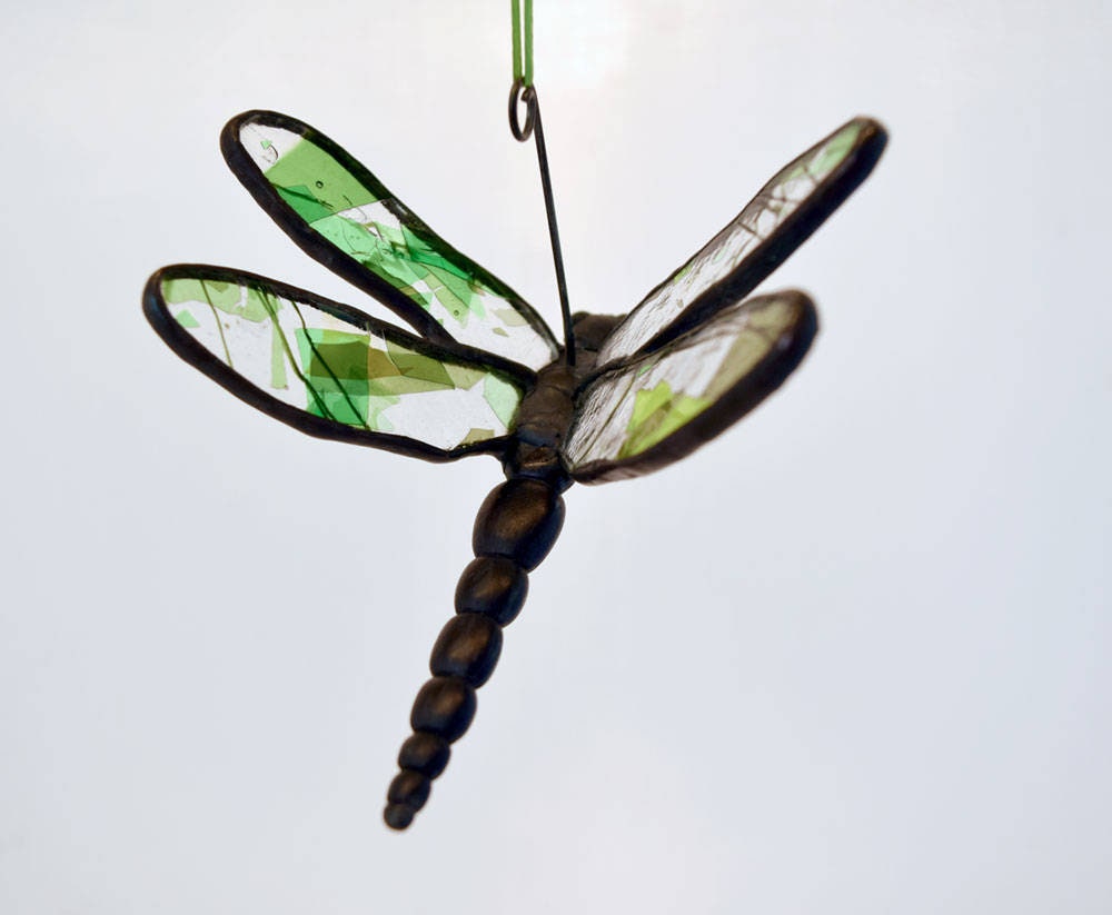 Dragonfly Glass Suncatcher, Stained Glass ornament, 3 Dimensional Figurine, Window Hanging, Includes shipping & gift wrapped.