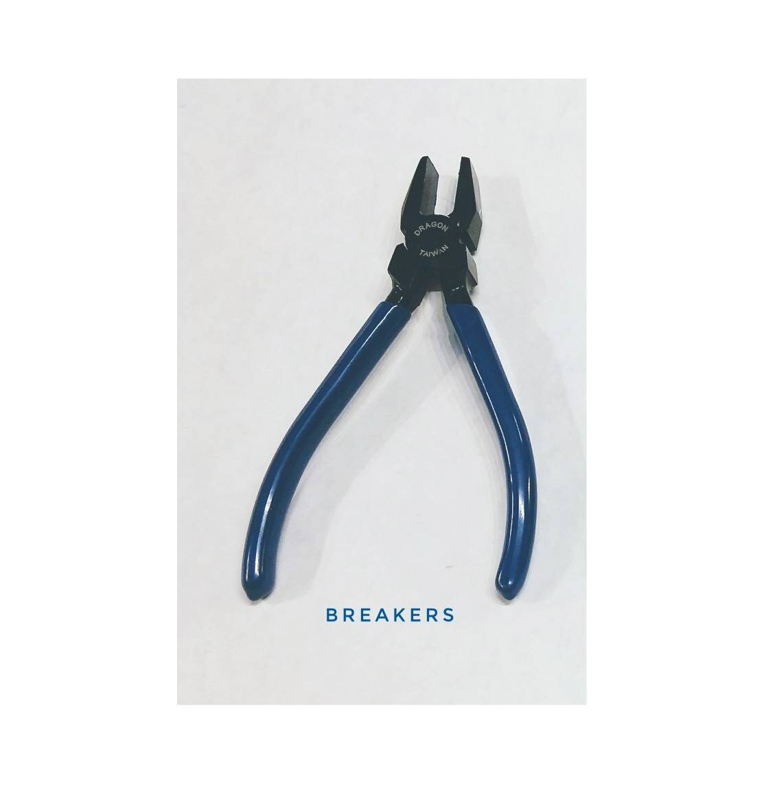Stained Glass Pliers, for breaking glass along score. Sturdy metal with blue coated handles. Free shipping.