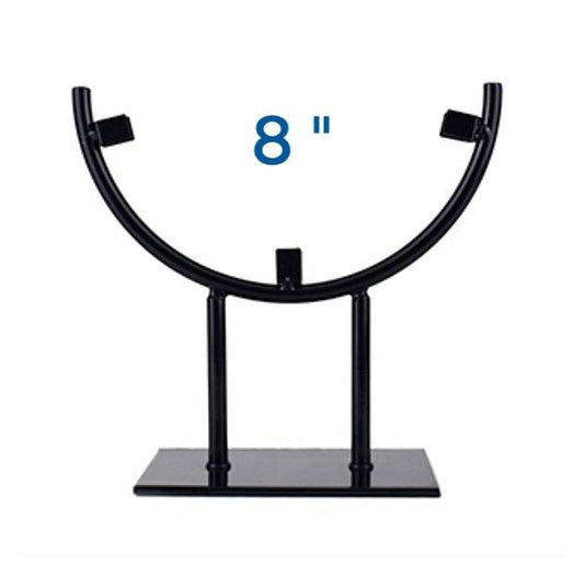 Round display stand on sturdy base, glossy black metal, 8"wide for stained or fused glass, Gallery stand for mixed media artworks