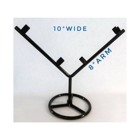 Display Stand on sturdy base, glossy black metal, 10"wide with 8" arms for stained or fused glass, Gallery stand for mixed media artworks