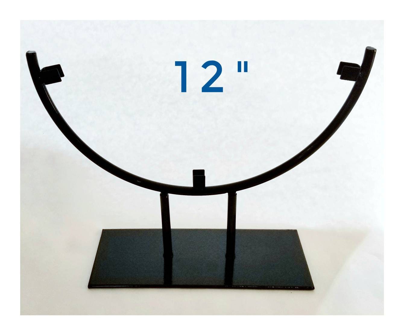 Round display stand on sturdy base, glossy black metal, 12" wide for stained or fused glass Gallery stand for mixed media, plate holder
