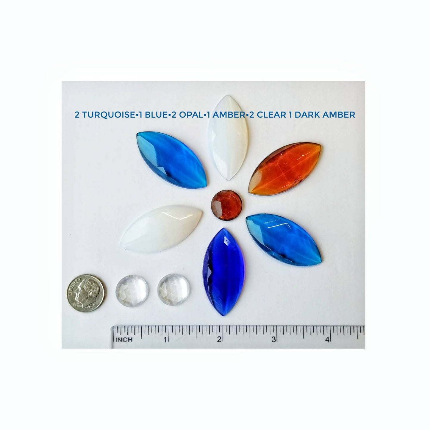 Jewels for Stained Glass, Vintage Faceted gems for copper foil or lead came projects, 9 total in assorted sizes Craft/Jewelry pendants