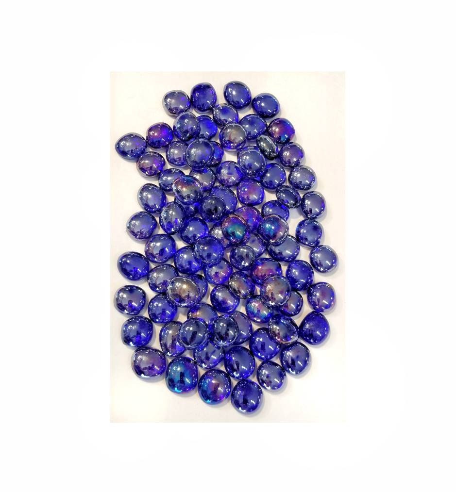 Glass Gems for Stained Glass, Jewelry Making Supply, Kids Teen Craft Project. Flat Marbles, as pictured. Iridescent Cobalt Blue, medium size