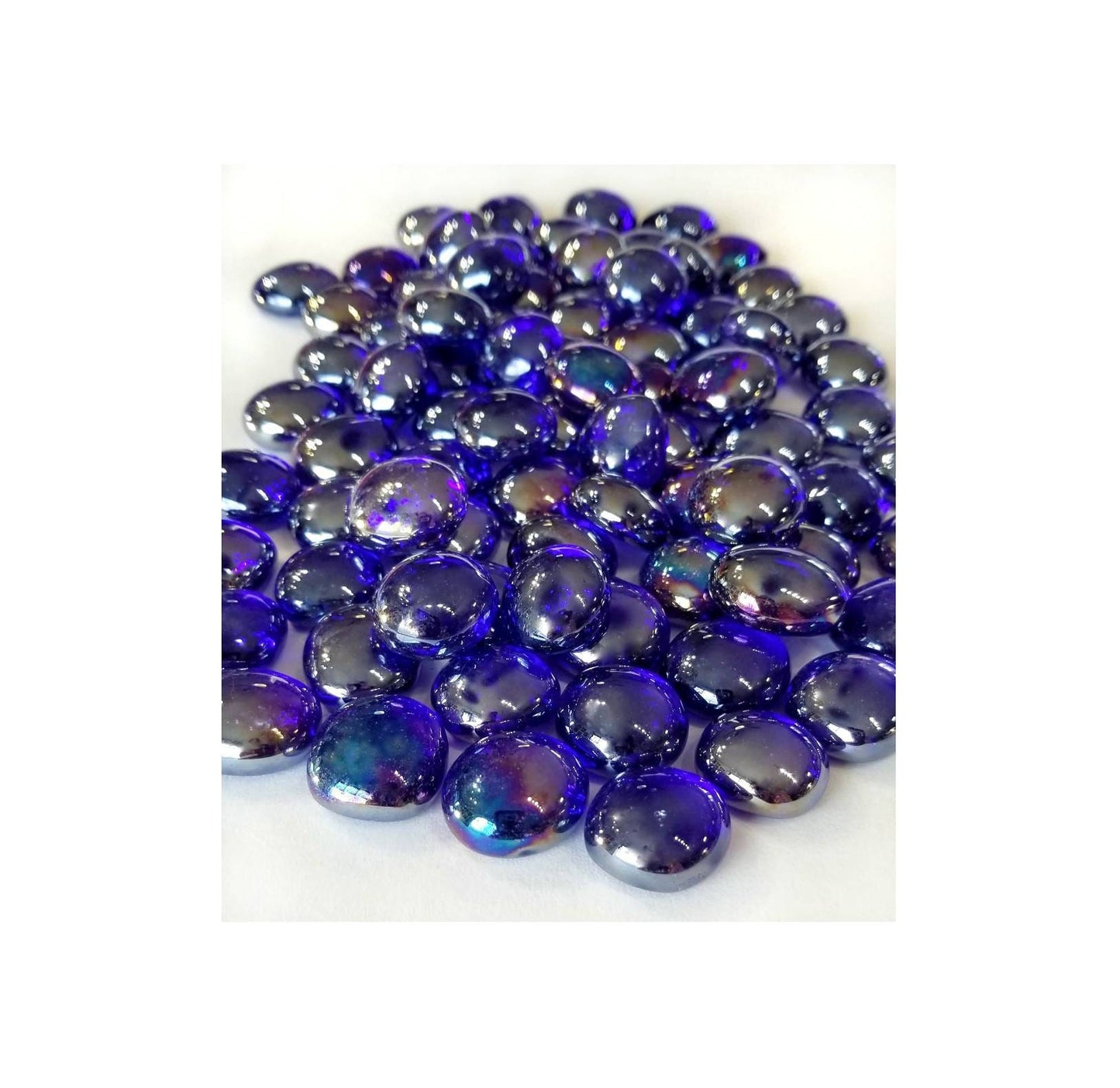 Glass Gems for Stained Glass, Jewelry Making Supply, Kids Teen Craft Project. Flat Marbles, as pictured. Iridescent Cobalt Blue, medium size
