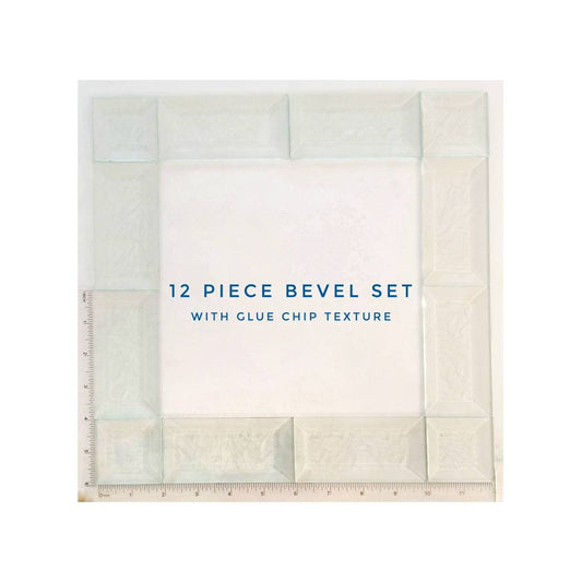 Stained Glass Bevels 12 total. Glue chip textured prisms. 4, 2"× 2" squares & 8, 2"× 4"rectangles. Use as a border for your window hanging.