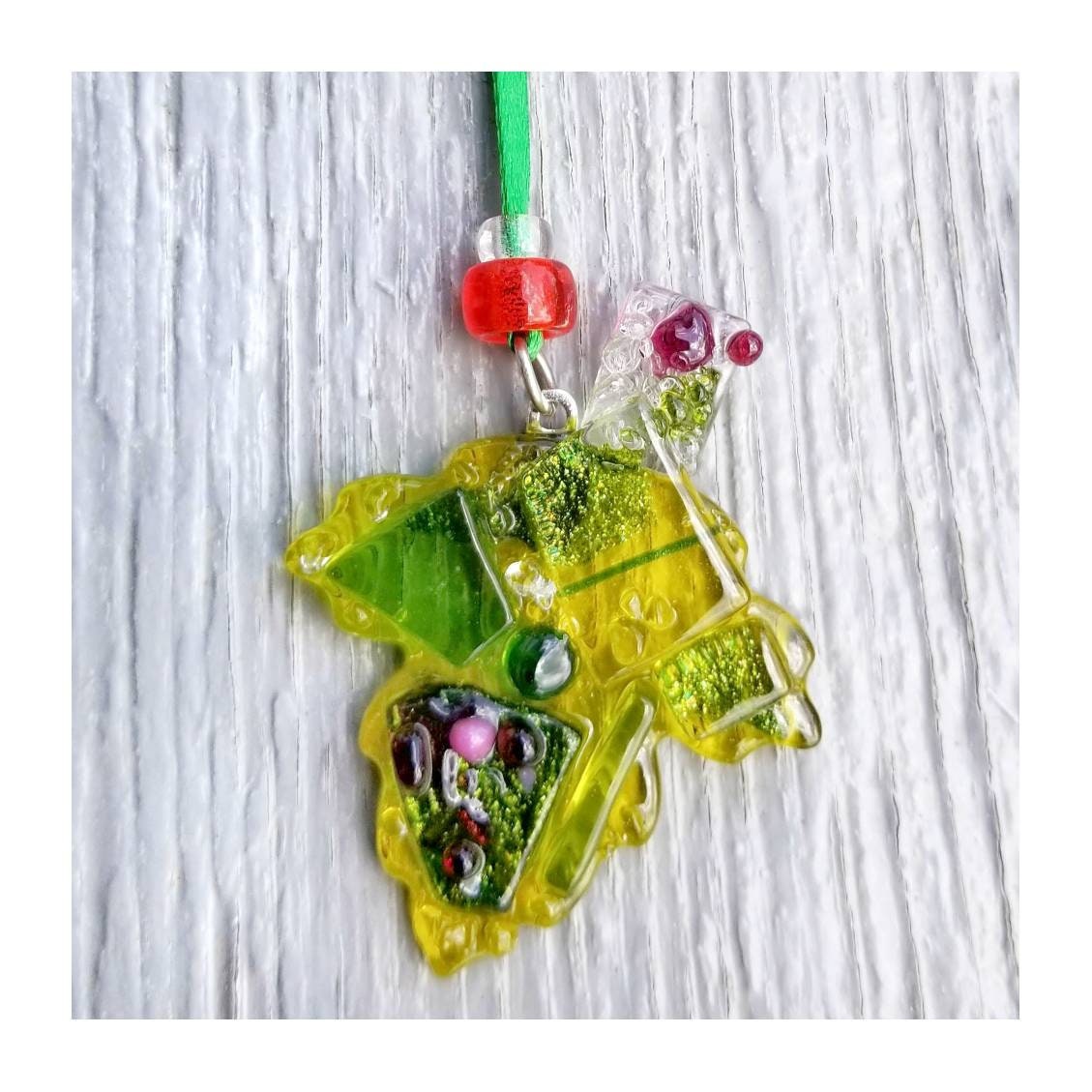 Fused Glass Leaves, gift tag, pendant or suncatchers. Employee, small thank you, corporate gift bags. Autumn, yellow fall decor for home.
