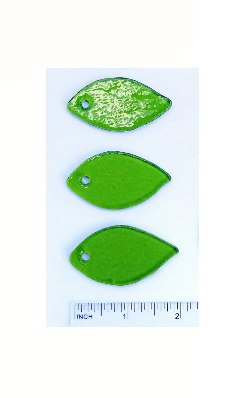 Glass Leaf Ornament, Gift Tag or Suncatcher. DIY jewelry, crafts, fusible. Windchime component. Spring Green precut glass shapes, coe 90.