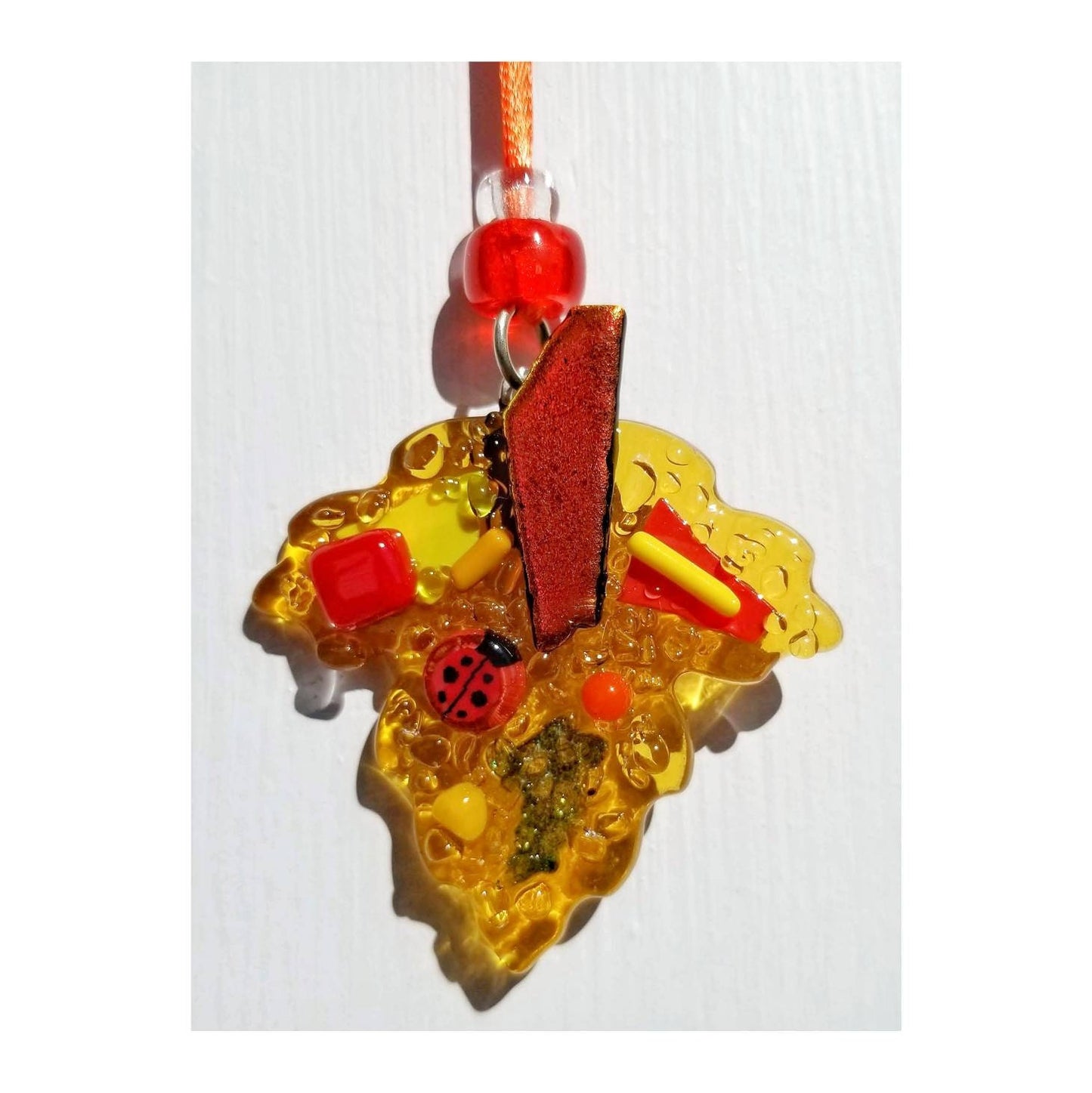 Fused Glass Leaf, Gift Tag, Pendant or suncatcher. Employee, Small Thank You, Corporate Gift Tags. Autumn, Fall Decor for Home.