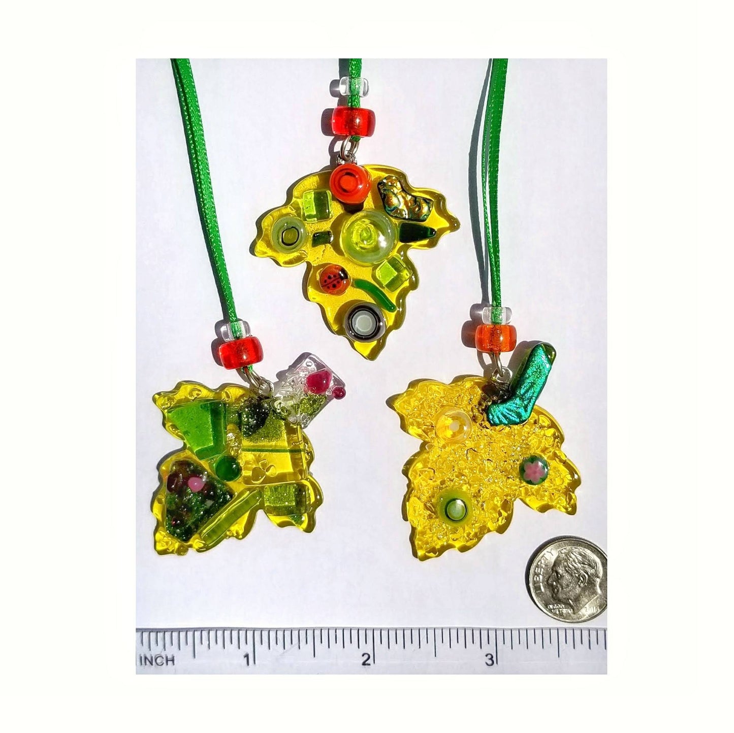 Fused Glass Leaves, gift tag, pendant or suncatchers. Employee, small thank you, corporate gift bags. Autumn, yellow fall decor for home.