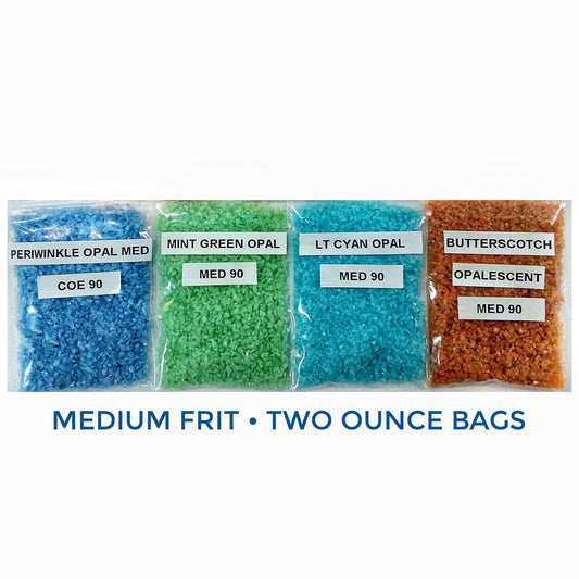 Fusible Crushed Glass Frit. Bullseye COE 90 Medium Frit for Art & Jewelry Fusing. Resin Pour Craft projects. Kiln fire or Mosaic projects.