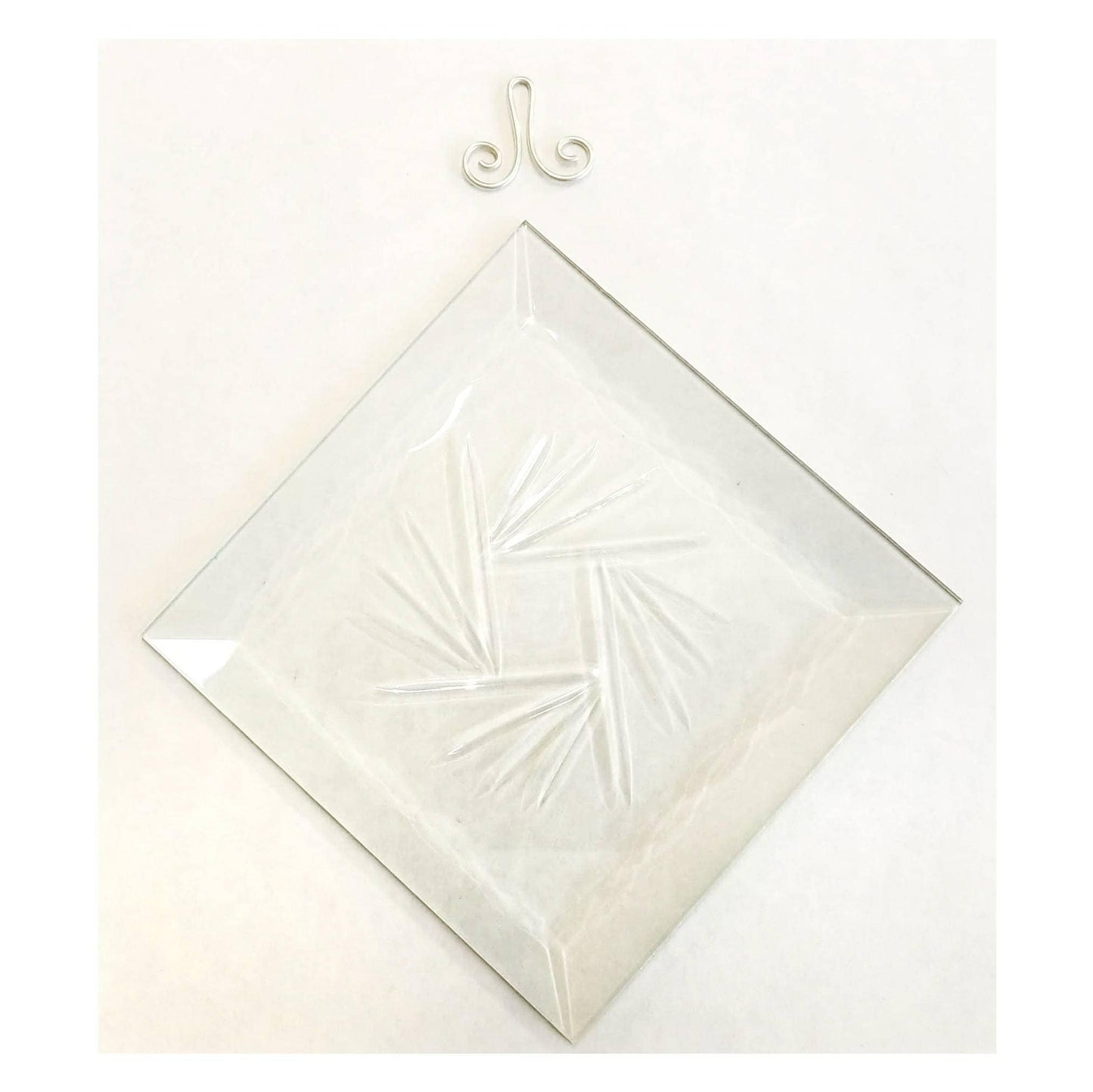 Bevel, Engraved Pinwheel. Clear Stained Glass. 4"x 4'' Square. Starburst prism edges. Diy Glass Art, Craft Hobby. Easy to foil or U & H came