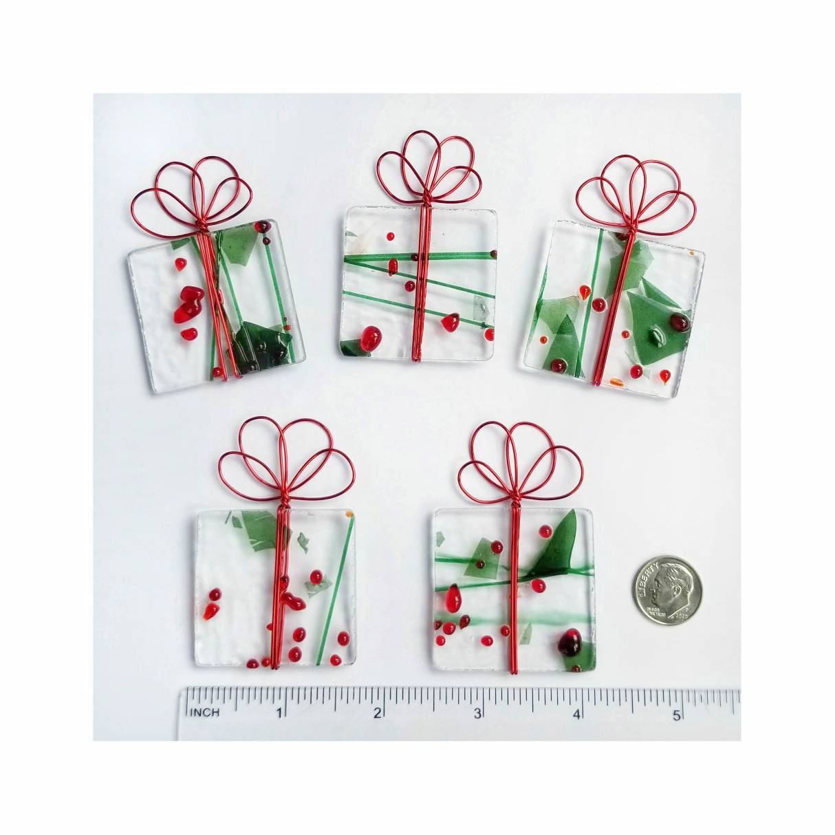 Party Favors, Mini Gift. Stained Glass Presents Small ornaments, decorations, Christmas Holiday Craft Embellishments. Stained Glass gift tag