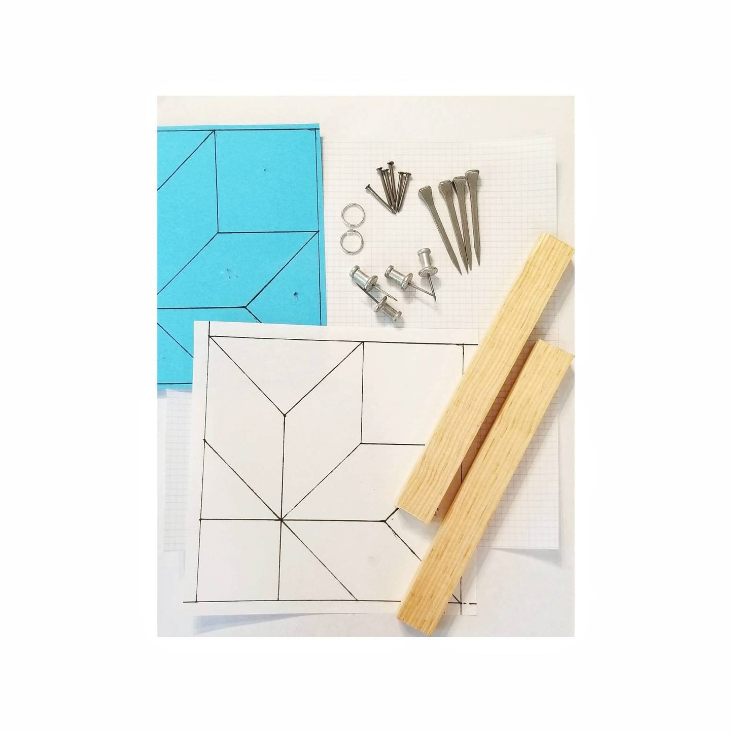 Beginner Stained Glass Pattern aid for Suncatchers. Create straight panels & squared up boxes. Wood stops, vellum graph paper, nails, rings.