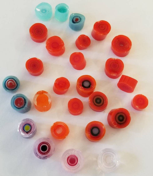 Murrine Glass. Mostly Orange. Gorgeous Teal, Blue, Pinks Diy kiln fused glass suncatchers, jewelry pendant. Bullseye coe 90. Free shipping.