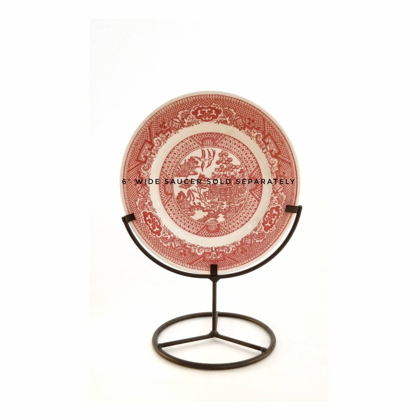 Black metal display stand for stained or fused art glass Holds round artwork 5.5" to 6" wide, half circle frame, Small plate Saucer Holder