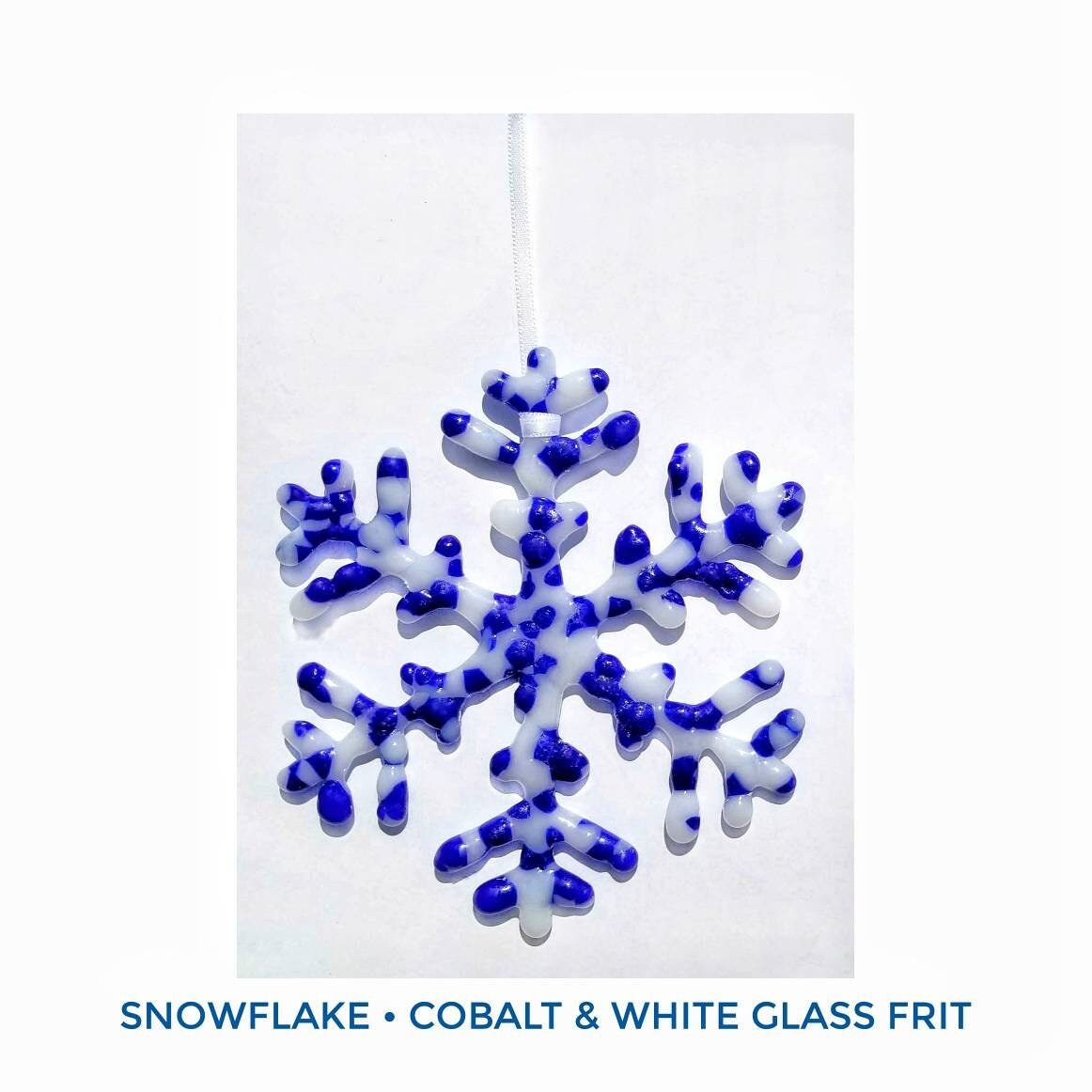 Winter Snowflake, Kiln Fused Glass. Cobalt Blue & White Ornament. A pretty Christmas gift, includes clear padded box. Hanauka holiday.