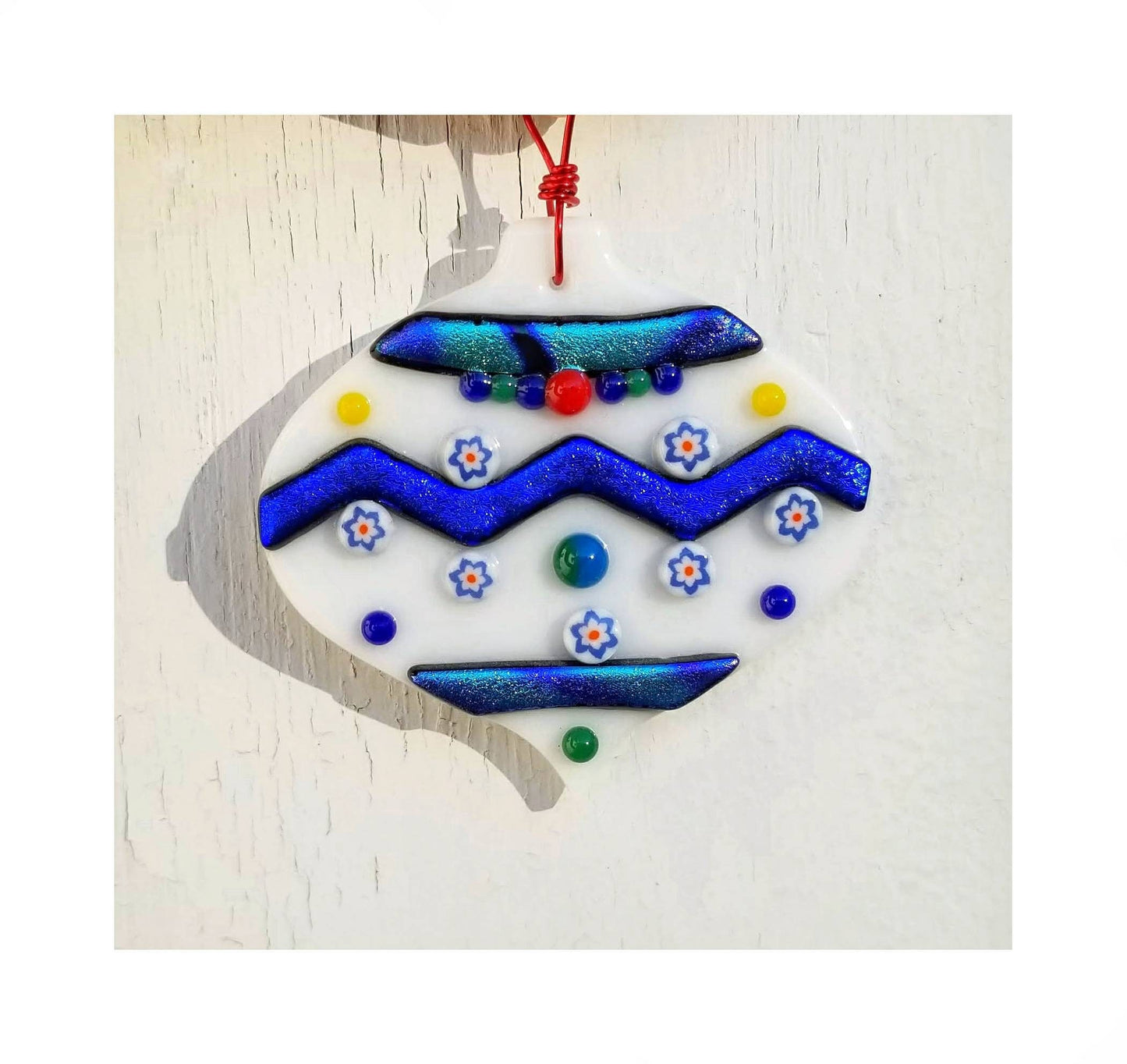 Fused Glass Ornaments. Blue, White & Crushed Glass Decorations. Gift Tags, Set of 2. Small gifts for saying thank you.