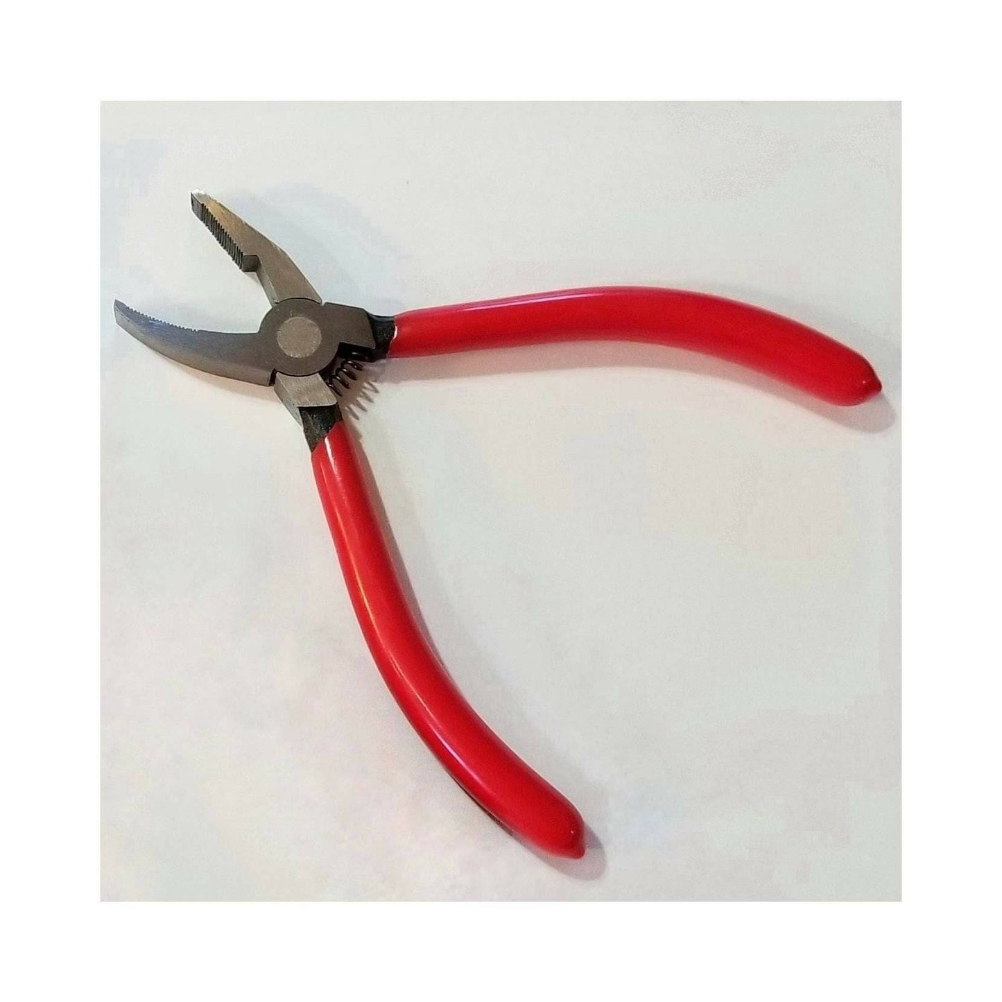 Stained Glass Pliers, Grozer for Shaping Glass Along Score. Nippers, Serrated jaw to nibble edges. Sturdy metal with red coated handles.