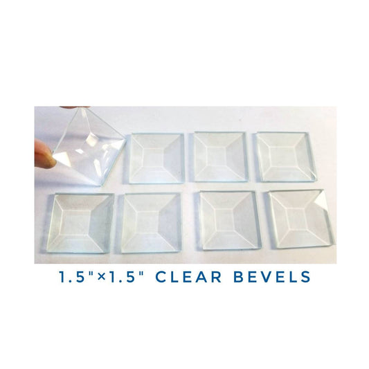 Clear Beveled Glass for Stained Glass. Set of 8. Create Windows, Boxes or Terrariums. Easy craft projects, photo charm jewelry. 1.5" Square.