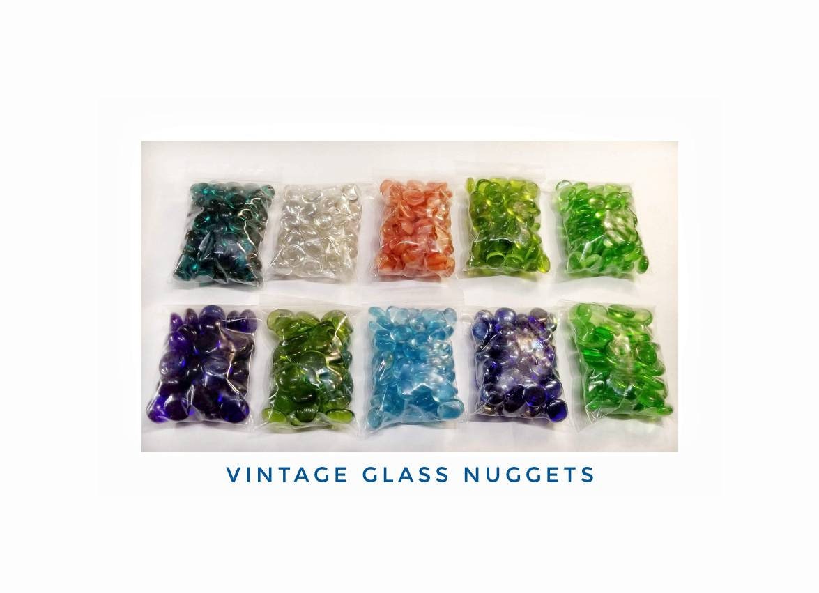Iridized Clear Glass Nuggets for Stained Glass. Steppingstones, Jewelry Making Supply, Teen Craft Projects. Vintage Small Gems as pictured.