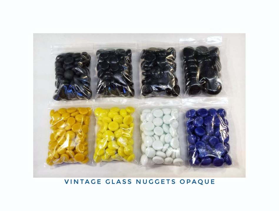 Glossy Black Glass Nuggets for Stained Glass. Mosaics, Jewelry supply. Art & Craft Projects. Large/Medium size. Mostly Oval with Round.