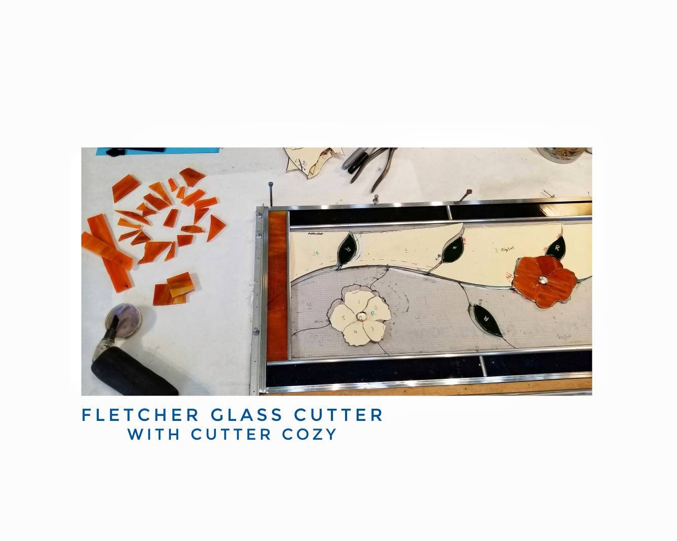 Glass Cutter & Cushion Grip. Stained Glass Tool by Fletcher. Carbide Wheel. Ergonomic, Comfortable. Beginner or Advanced, nice gift.