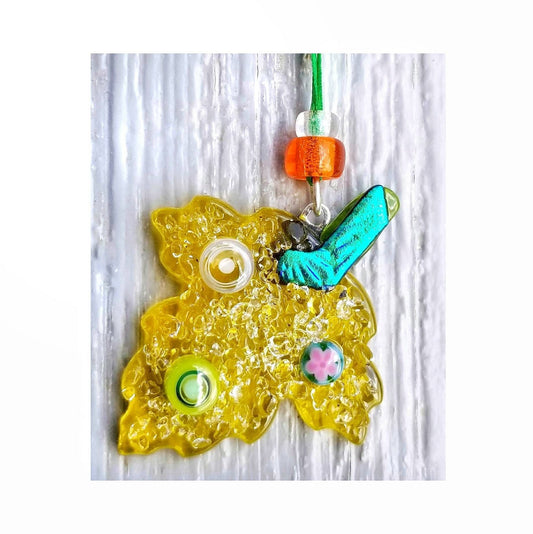 Fused Glass Leaves, gift tag, pendant or suncatchers. Employee, small thank you, corporate gift bags. Autumn, yellow fall decor for home.