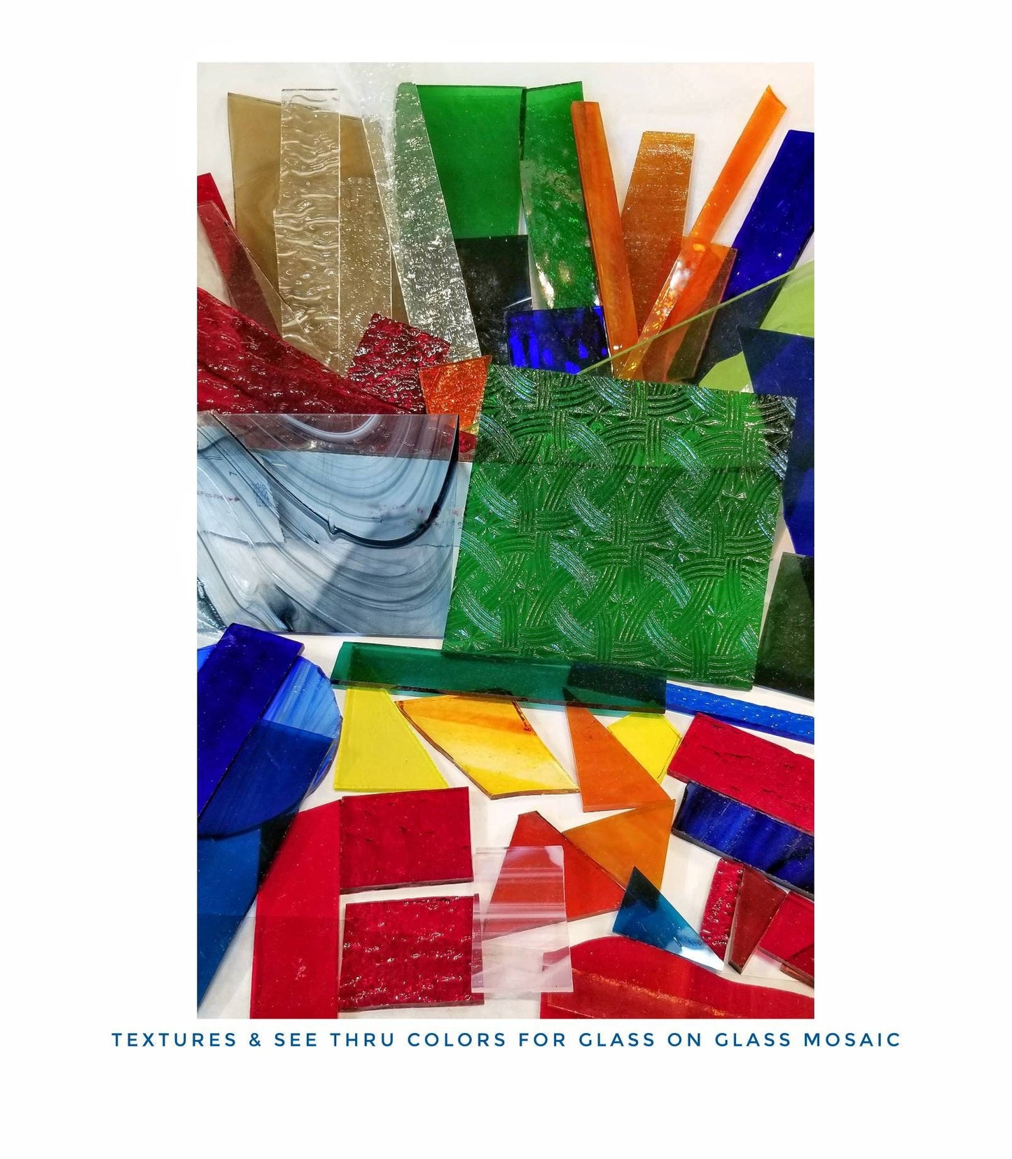 Scrap, Stained Glass Sheets, Pieces. See thru colors Blue Green, Orange, Pinks with mix of speciality Textures. DIY mosaics, suncatchers.