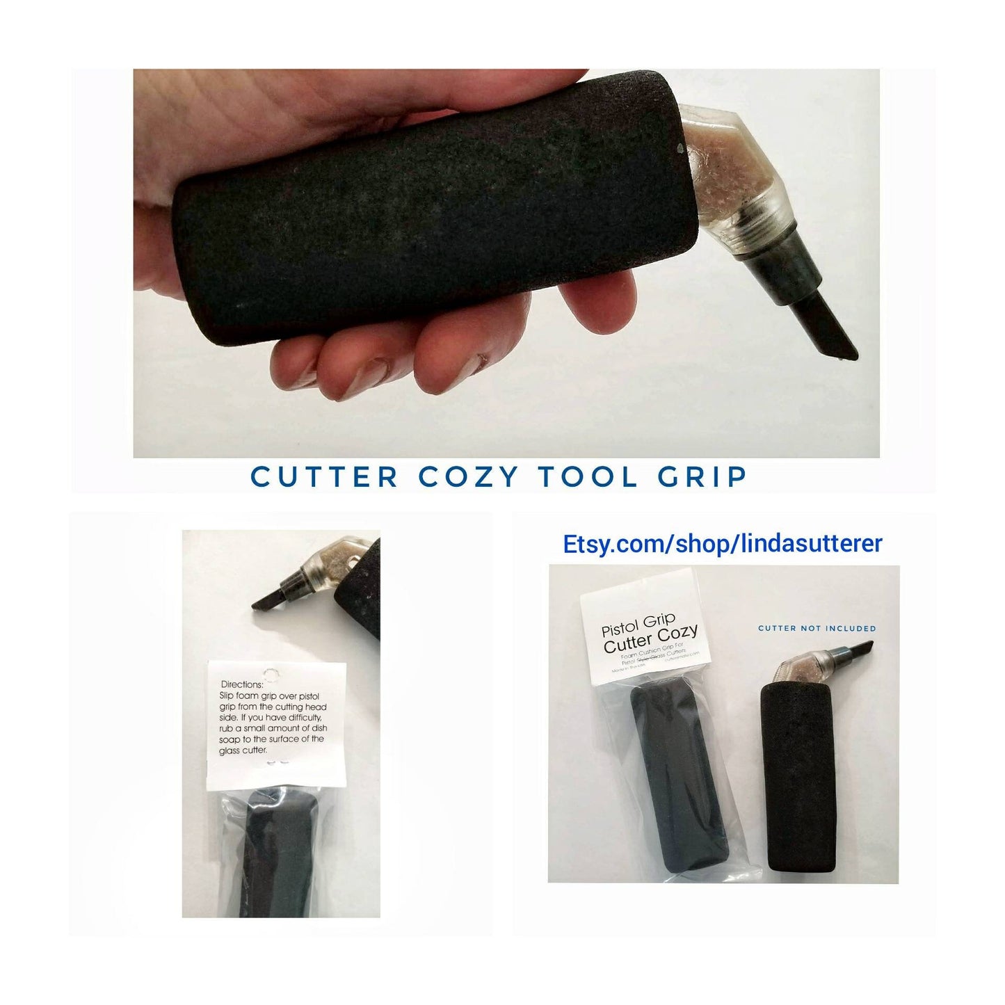Cutter Cozy for Palm Grip Cutting Tool. Ergonomic & Comfortable. Stained glass cutting tool accessory. Lessens hand stress.