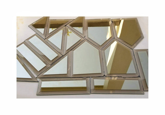 Bronze Stained Glass Bevels. Mirrored on the Front Surface to a Smokey Glass. Unusual see thru Mirror, Vintage 1980's. 25 total, 3 shapes.
