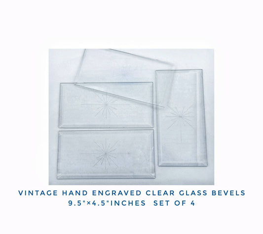 Stained Glass Bevels. Engraved Star, Prism Polished Edge. Vintage 1970's, Minor chips & Scratches. 4 Total 9.5"×4.5". Foil or Came Projects.