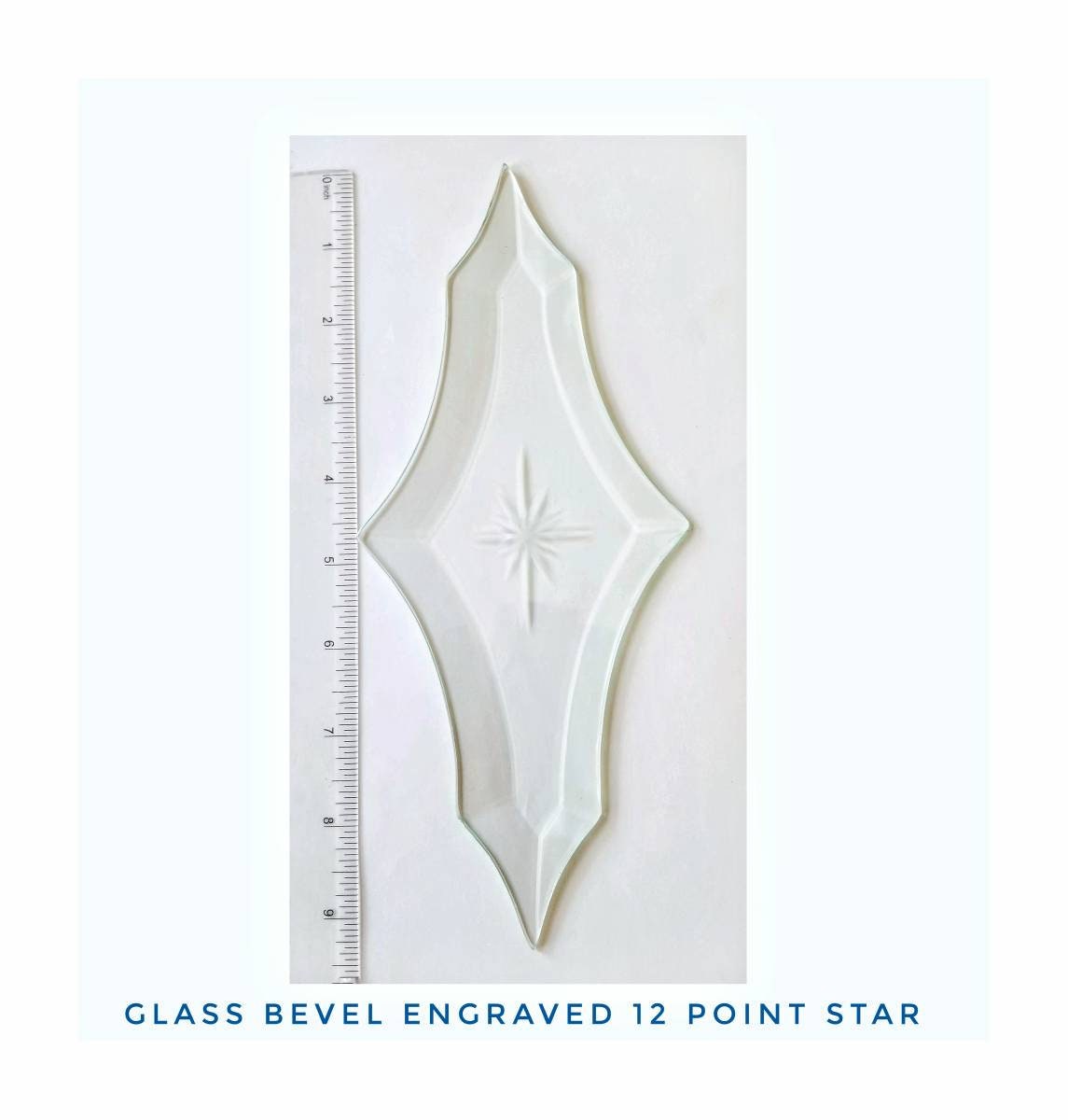 Stained Glass Bevel. Engraved Star, Polished Edge. Vintage 1980's. Approx. 9.5"× 4.5". Foil or Came Projects. Classic for Front Door Panel.