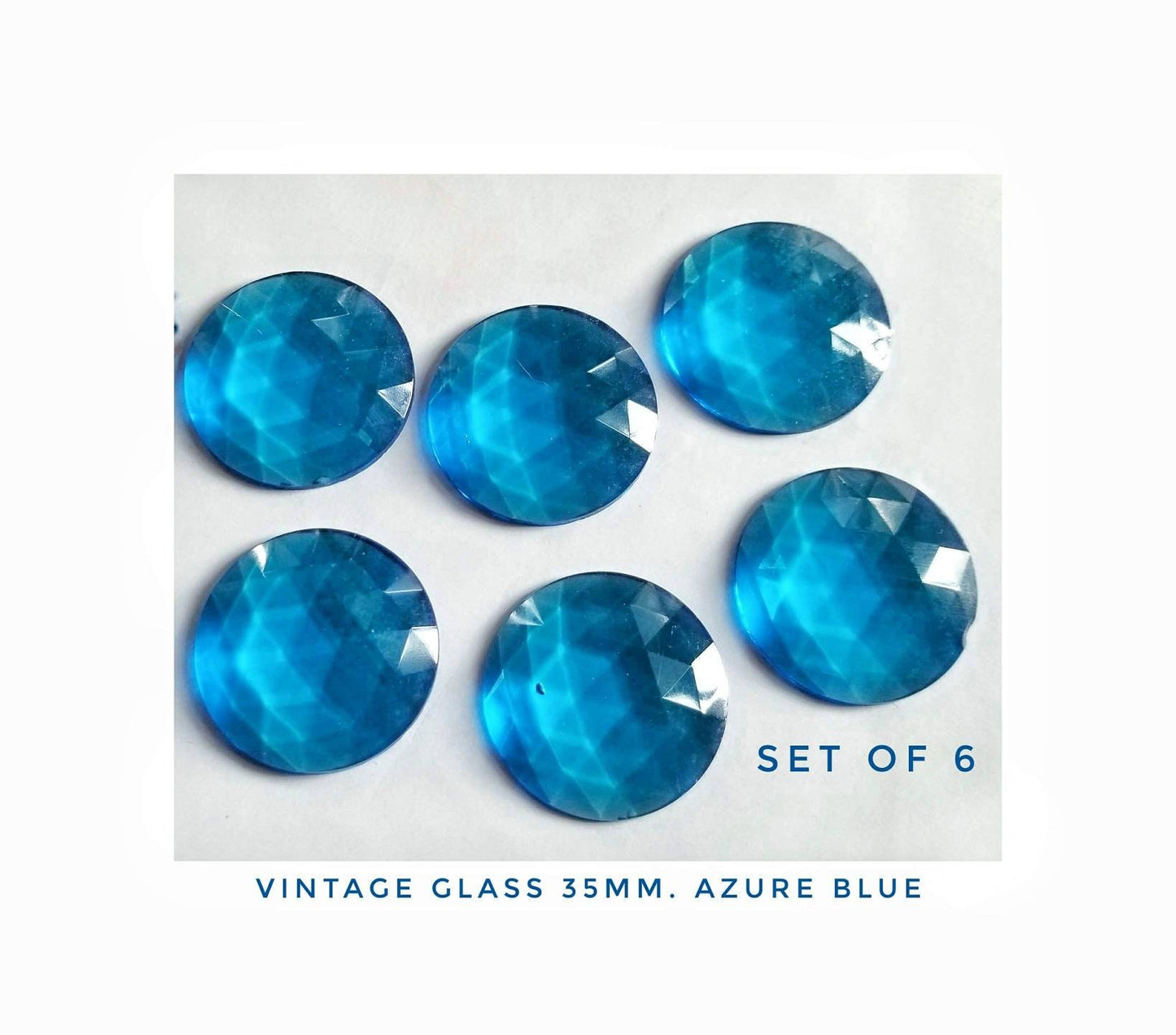 Stained Glass Jewels. Vintage Faceted Gems for Copper Foil or Came, Craft Projects. Soutache Jewelry pendants. Very pretty Azure Blue. 35mm.