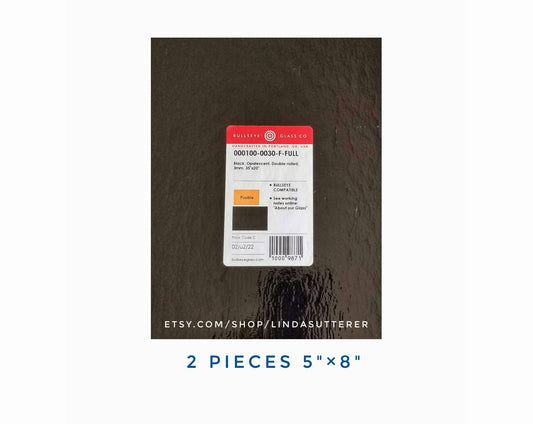 Fusible, Stained Glass Sheets. Solid Black Opalescent. Bullseye coe 90. Microwave Kiln & Jewelry Making. 2 pieces 5"× 8" Mosaic Glass Supply