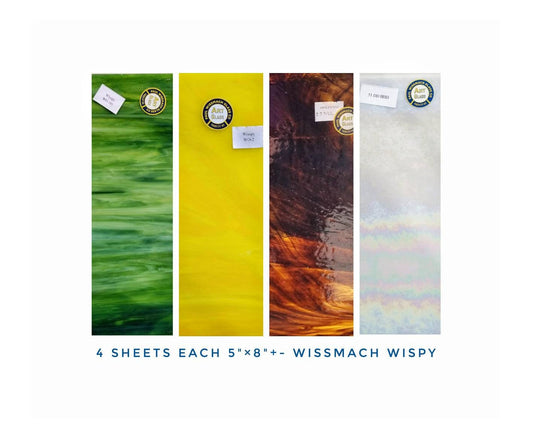 Sunflower Color Pack w/ White Iridescent for background. Stained Glass Sheets. Diy Mosaic. Beginner or Advanced. Wissmach, 4 sheets 5"× 8"+-