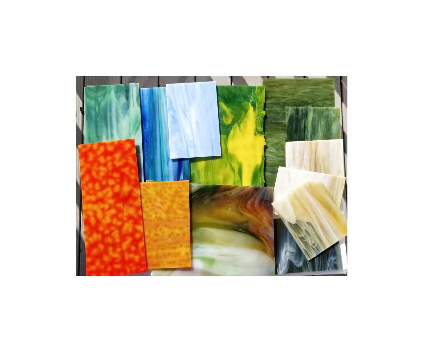 Stained Glass Sheet Pack, Mosaic.  Beautiful Color Coordinated for Collage, Stepping Stones or Mixed Media. Glass on Glass or Stepping Stone