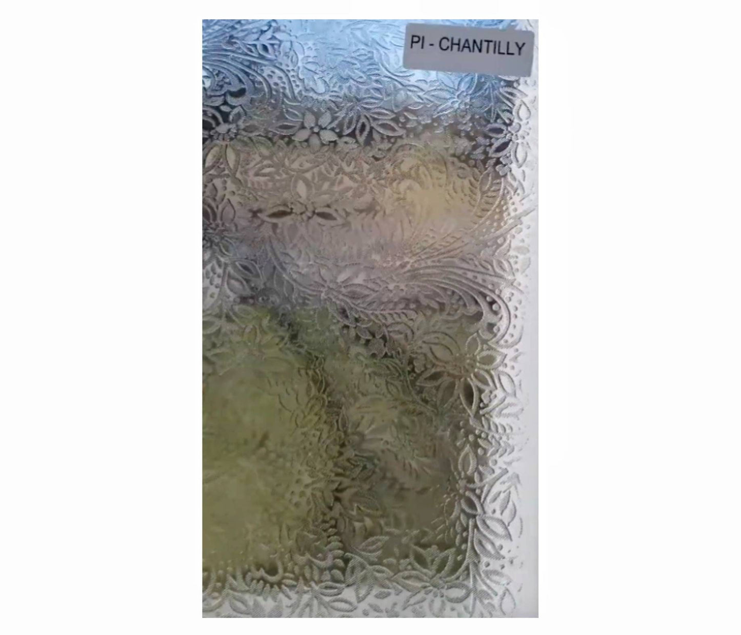Glass Pack. Chantilly, Clear Architectural Stained Glass Sheets by Pilkington, Floral Lace Pattern.