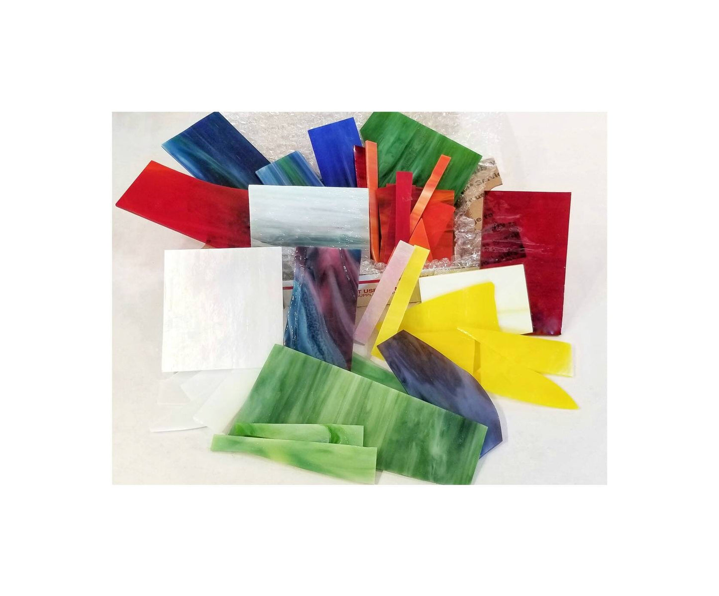 Stained Glass Pieces, Mosaic Art. Scrap Mixed Color Pack for Nature, Landscape, Flower Themed. Wispy Streaky. Pretty for Glass on Glass too.