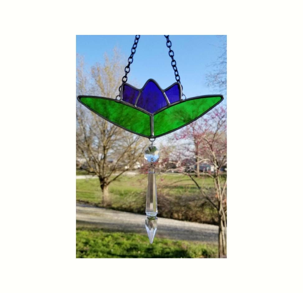 Purple Glass Flower. Suncatcher, Handmade by Me using Vintage Blown Glass. Lotus Shape. Nice Window Hanging Gift for Mom or Special Friend.