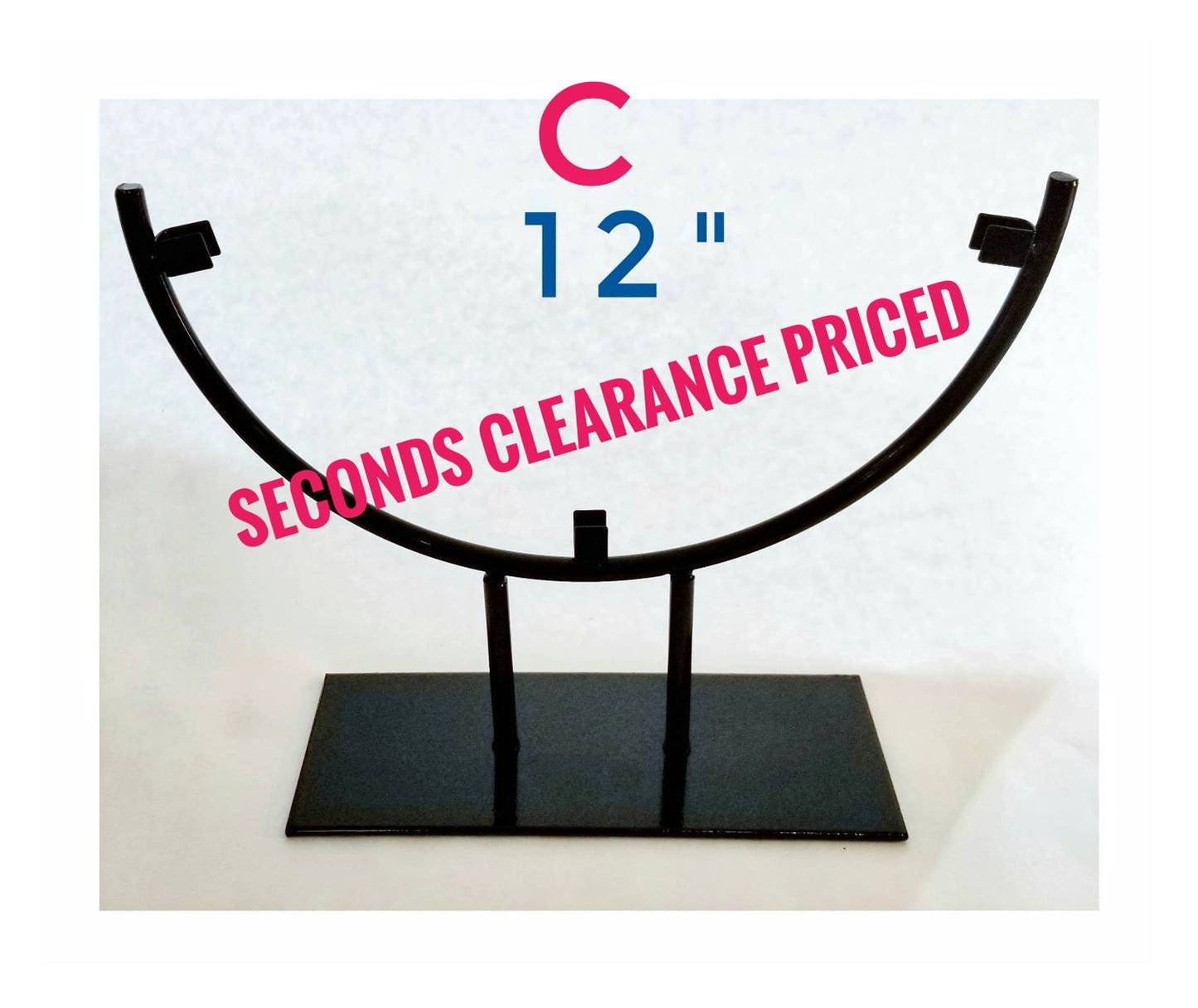 Display Stands, SECONDS. Glossy Black Metal 8, 10, 12 inch wide. Stained or Fused Glass Art Holder, Sturdy Base. Scratched, Dented on Base.