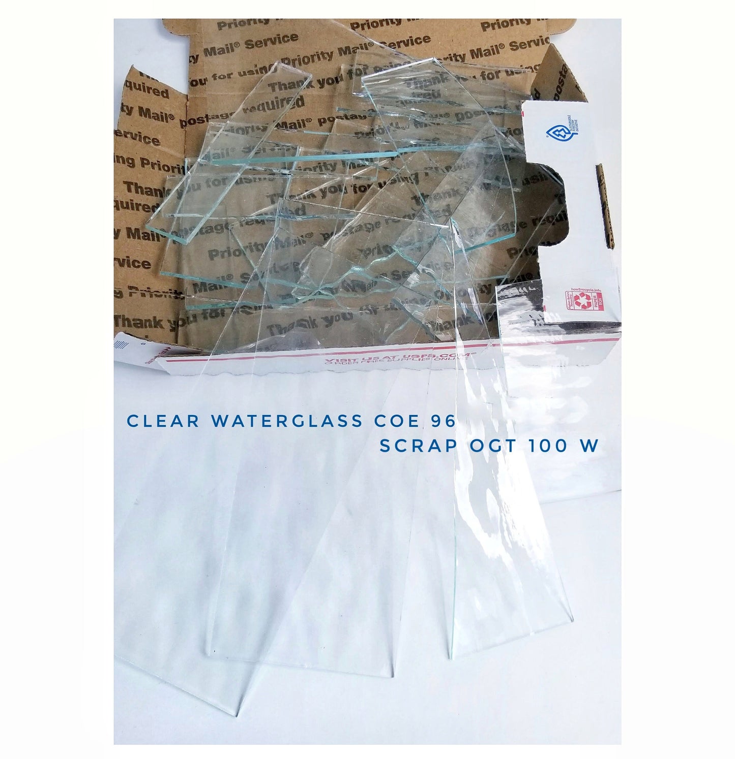 Oceanside Fusible Glass Pieces. Use for your Pot Melts, Microwave Kiln, Jewelry. Coe 96. Clear Waterglass Scrap, Small Sheets. 2 plus pounds