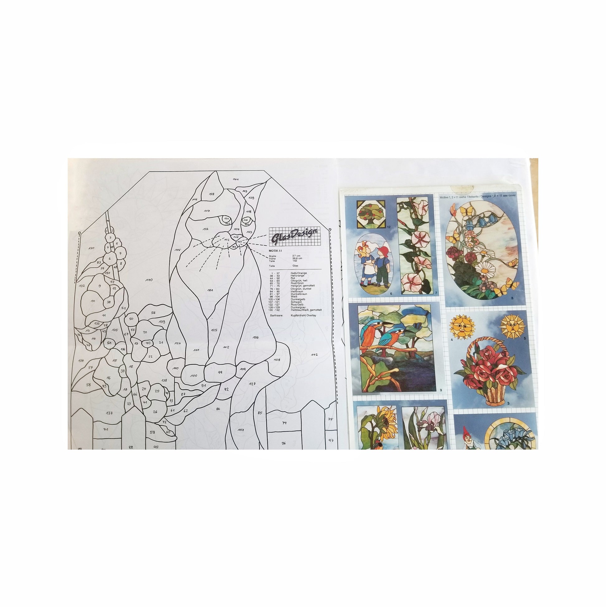 Summer Designs Stained Glass, Vintage Used, Good Condition. Full size patterns are nicely printed instruction. German Author Artists Series.
