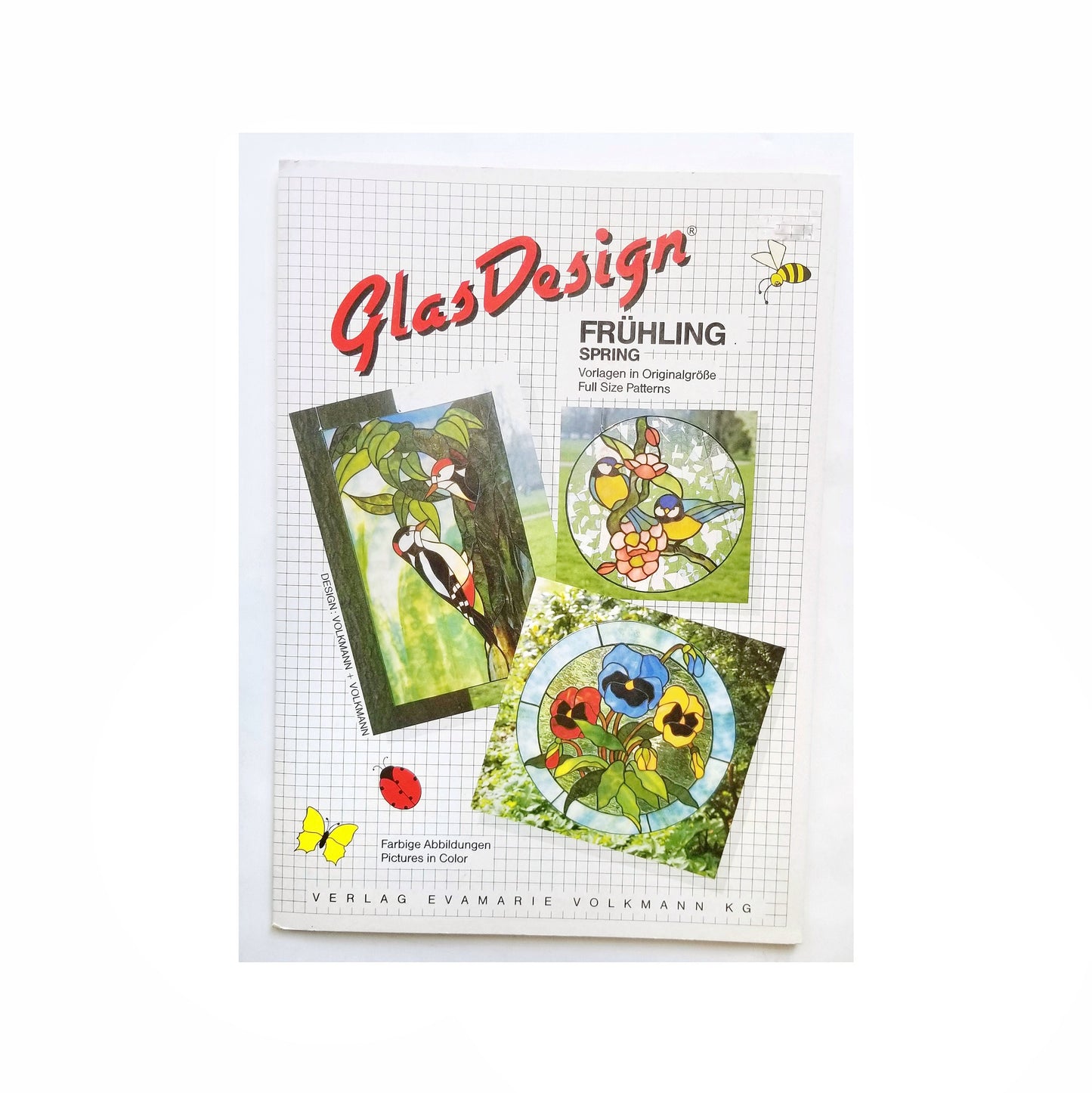 Spring, Designs Stained Glass, Vintage Used, Good Condition. Full size patterns are nicely printed. German Author Artists Series.