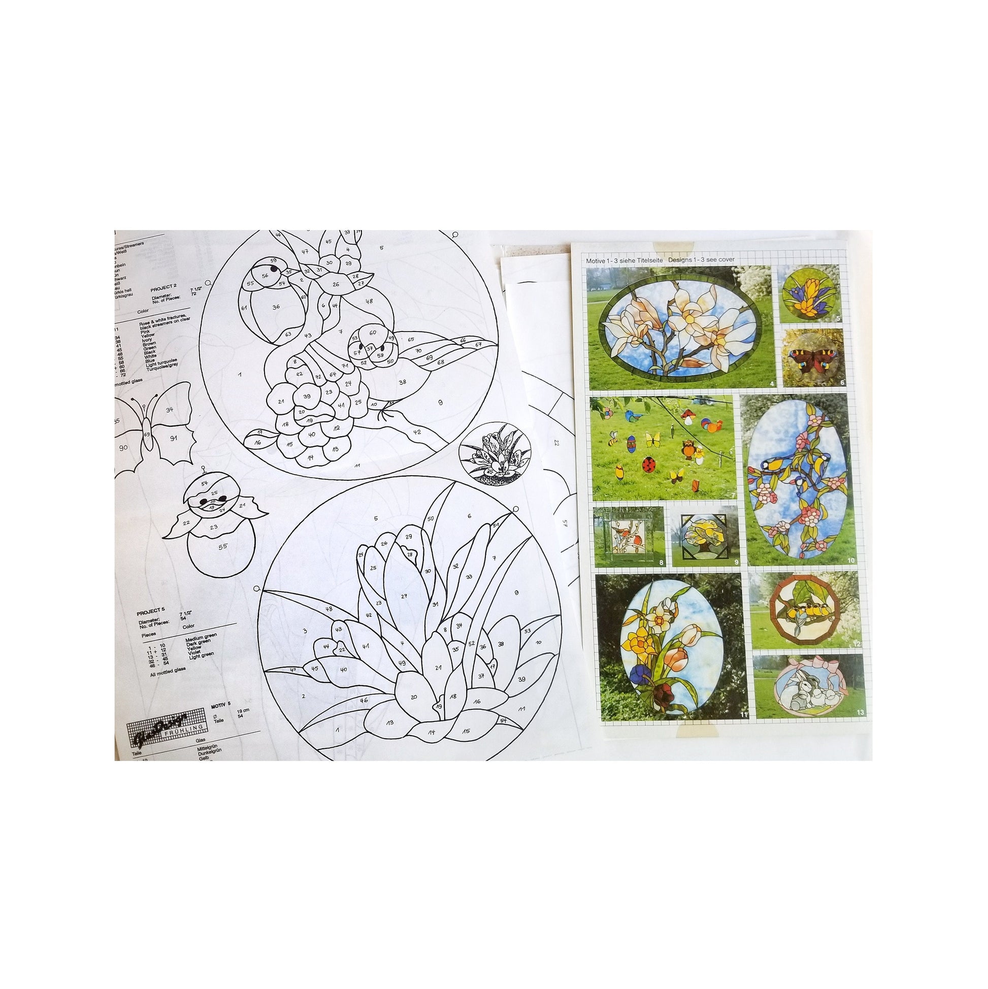 Spring, Designs Stained Glass, Vintage Used, Good Condition. Full size patterns are nicely printed. German Author Artists Series.