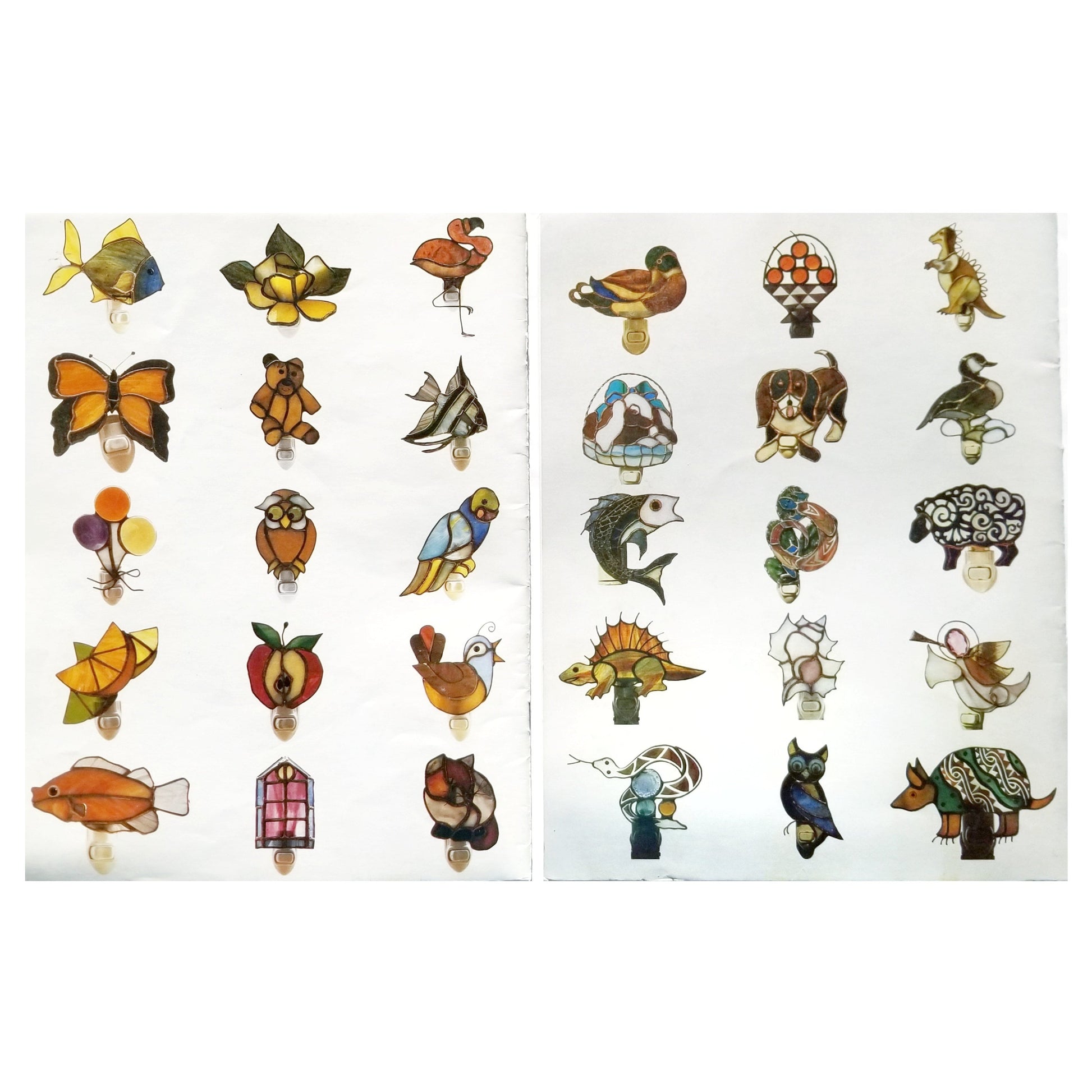 Stained Glass Books for Night Lights. Vintage in Fair condition. Small Cute Patterns for Suncatchers. Nice use of Glass Colors & Techniques.