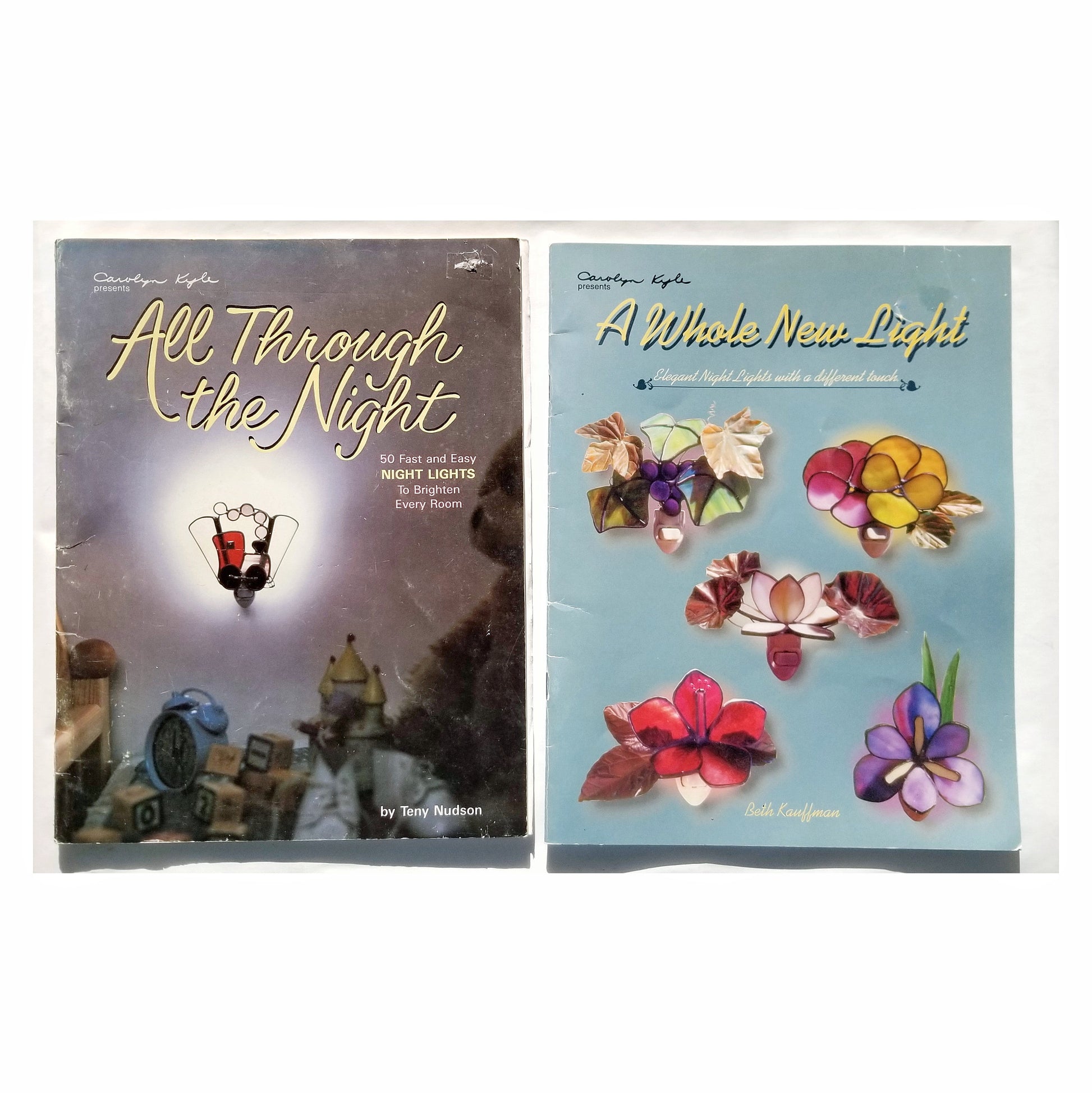 Stained Glass Books for Night Lights. Vintage in Fair condition. Small Cute Patterns for Suncatchers. Nice use of Glass Colors & Techniques.