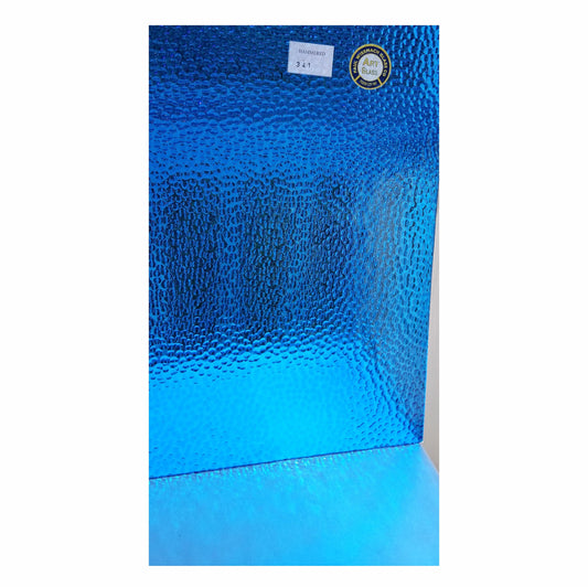Medium Blue Stained Glass Sheets. Easy to Cut, Hammered Texture. Wissmach Cathedral, See Thru Aqua Blue.