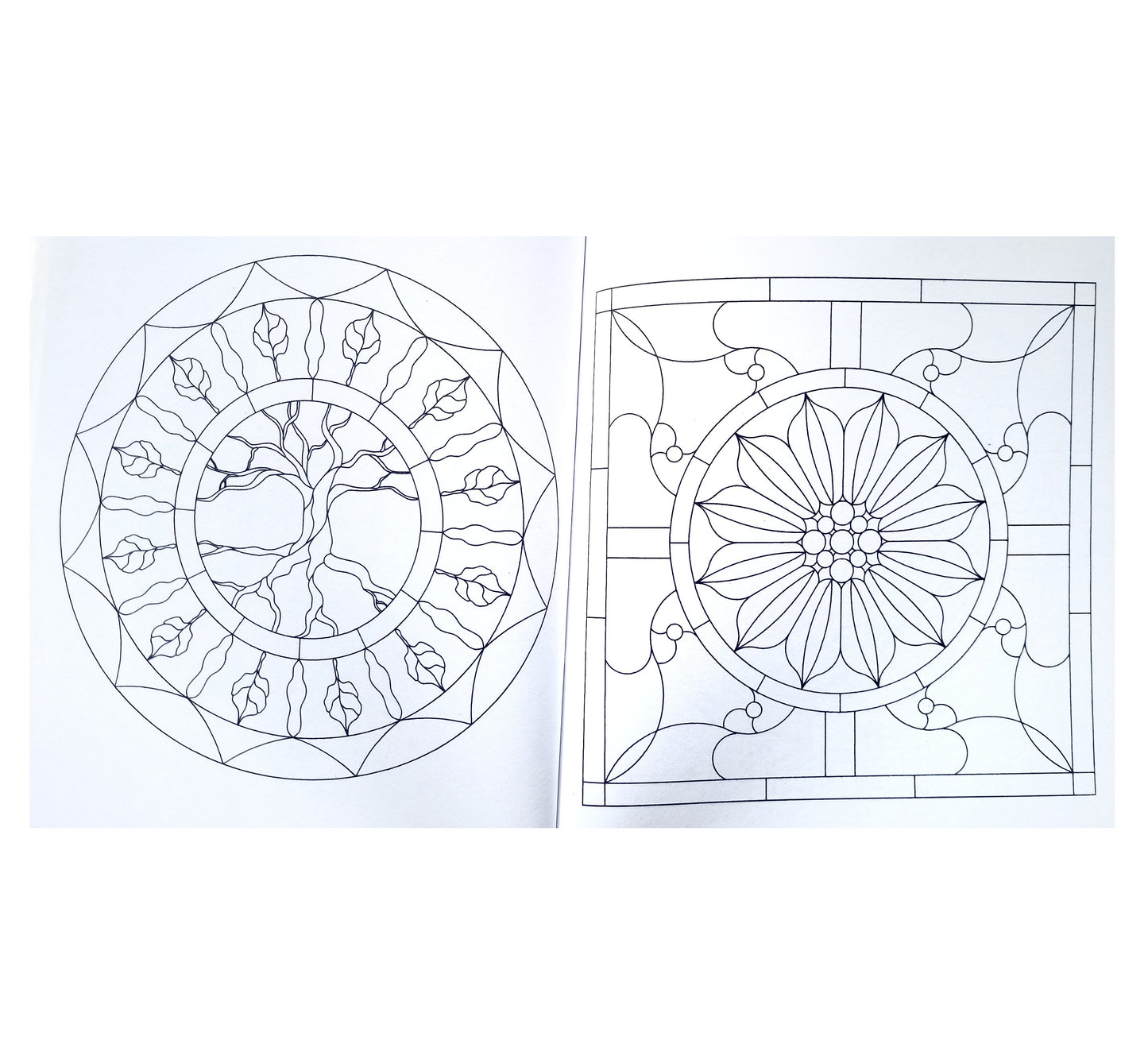 Stained Glass Mandala Design Book. Inspirational Eastern Themes. Nice variety of drawings, Chakra, Lotus, Tree of Life. New, Unused.